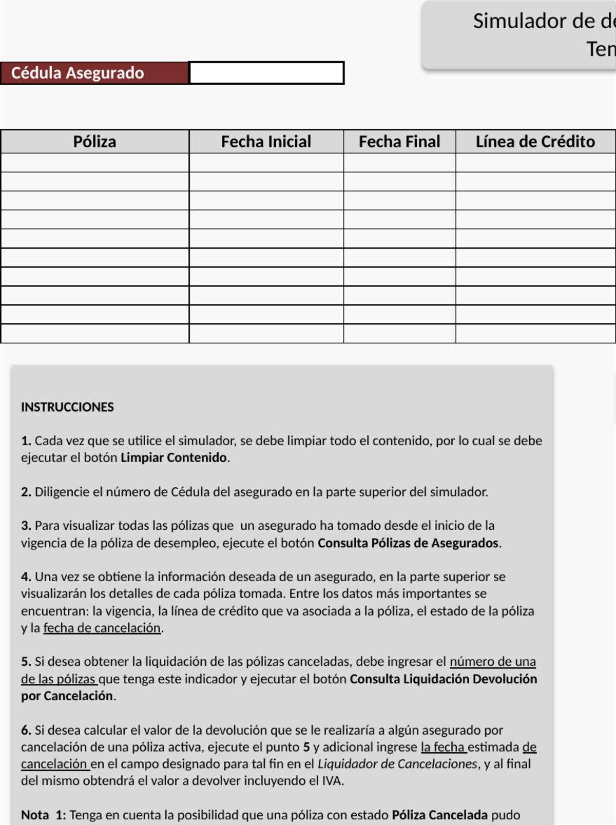 Simulator lookup screen with insured ID input and policy table
